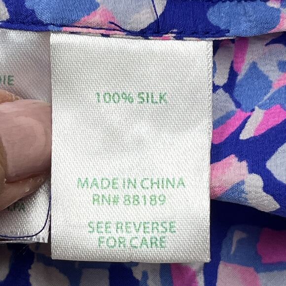 Lilly Pulitzer Elsa Silk Top in Pop Up Toe In Print Blue Pink Pineapple Sz XXS - Picture 4 of 12